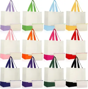 Sanwuta 24 Pcs Canvas Tote Bags Bulk with Zipper Cosmetic Bags 18.5" Cotton Canvas Bag with Handles Reusable Shopping Bags