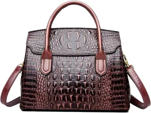 Satchel Tote Purse for Women Crocodile Pattern Embossed Top-handle Handbags Fuax Leather Shoulder Bag