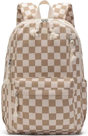 School Backpack for Teen Girls Bookbags Elementary High School Corduroy Laptop Bags Women Travel Daypacks (Checkered)