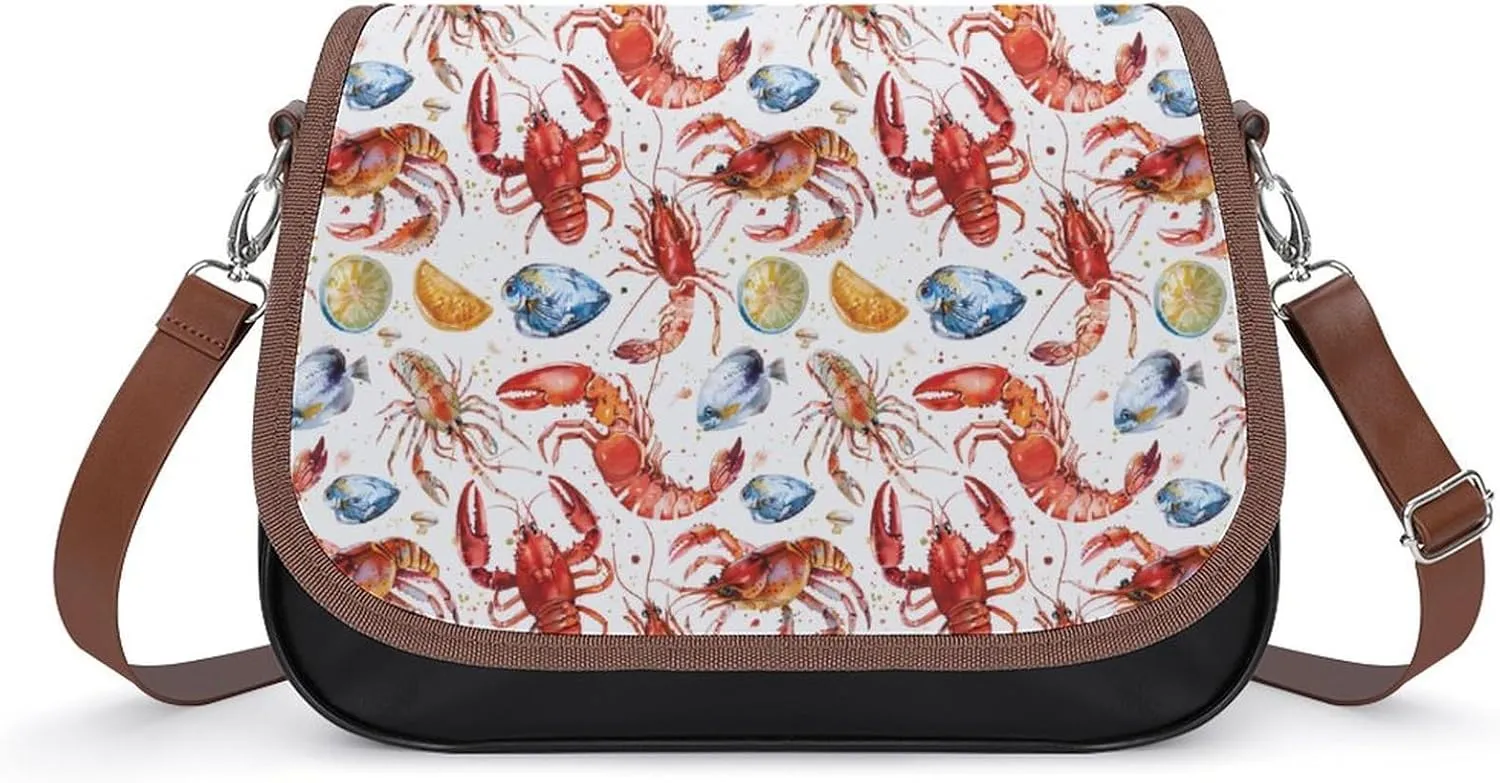 Seafood Watercolor Printed Women's Crossbody Bags Novelty Purse Handbag Shoulder Bag For Women