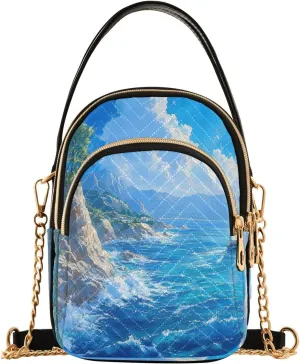 Seaside Sailboat Quilted Crossbody Bags for Women Small Shoulder Handbags Sling Bag