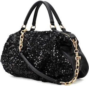 Segater® Black Sequin Purse Handbag Hobo Style PU Leather Shoulder Bag for Women