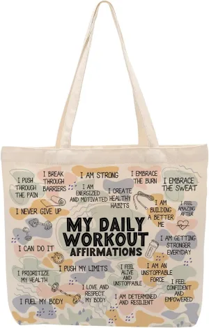 Self Love Daily Affirmations for Women, Inspirational Mom Teacher Nurse Christian Gifts Canvas Tote Bag with Pocket