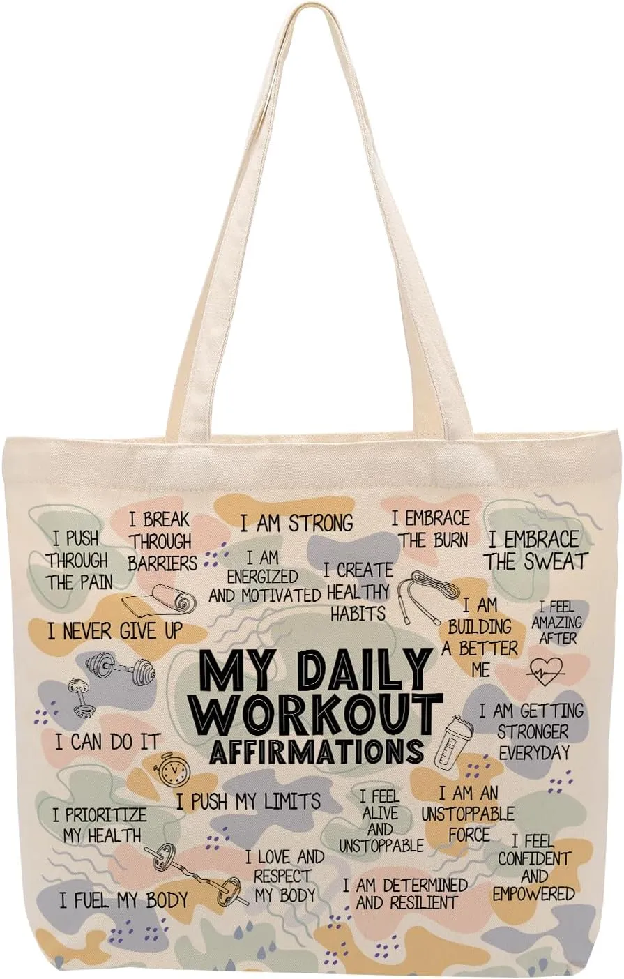 Self Love Daily Affirmations for Women, Inspirational Mom Teacher Nurse Christian Gifts Canvas Tote Bag with Pocket