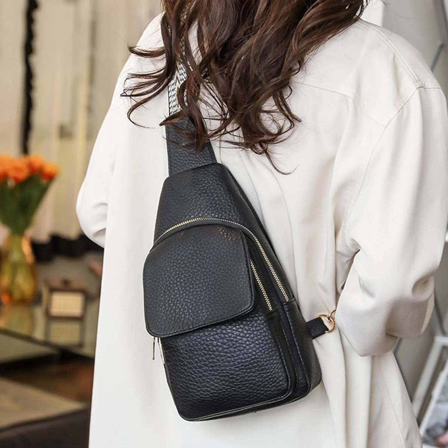 SENDEFN Sling Bag Crossbody Bags for Women Cross Body Purse Leather Fanny Pack Chest Bag for Travel