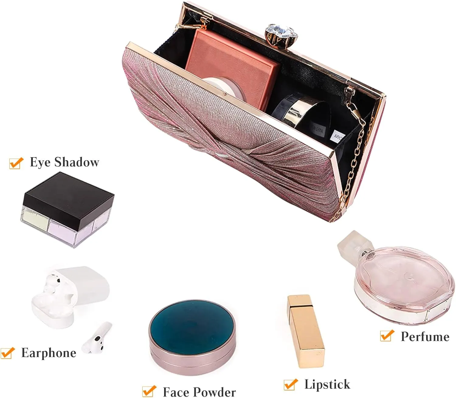 Sequin Clutch Bag Pleated Evening Bag for Women Bridal Wedding Purse Sparkly Rhinestone Handbag Crystal Shoulder Bag