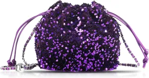 Sequin Crossbody Bag for Women, Drawstring Clutch Purses, Evening Bag For Wedding, Prom, Parties(Purple)