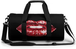 Sequin Lip Red Novelty Large Duffel Bag Lightweight Gym Bag Travel Tote Bags