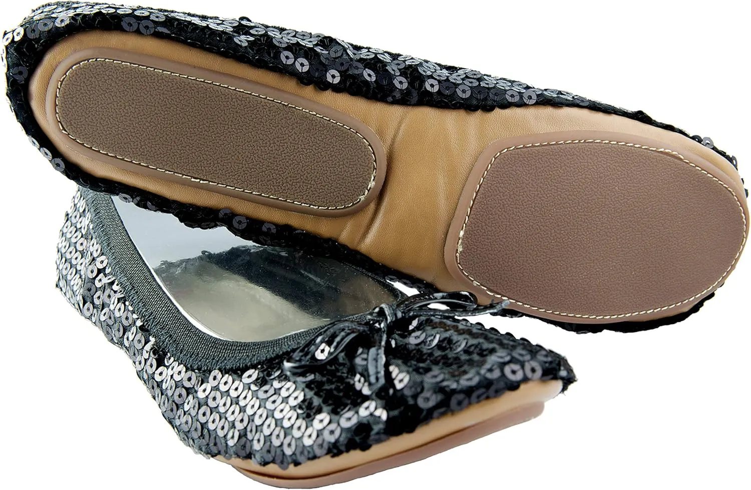 Sequin Sparkle Foldable Portable Shoes - Comfortable Women Ballet Flats That foldup and fit in Bag