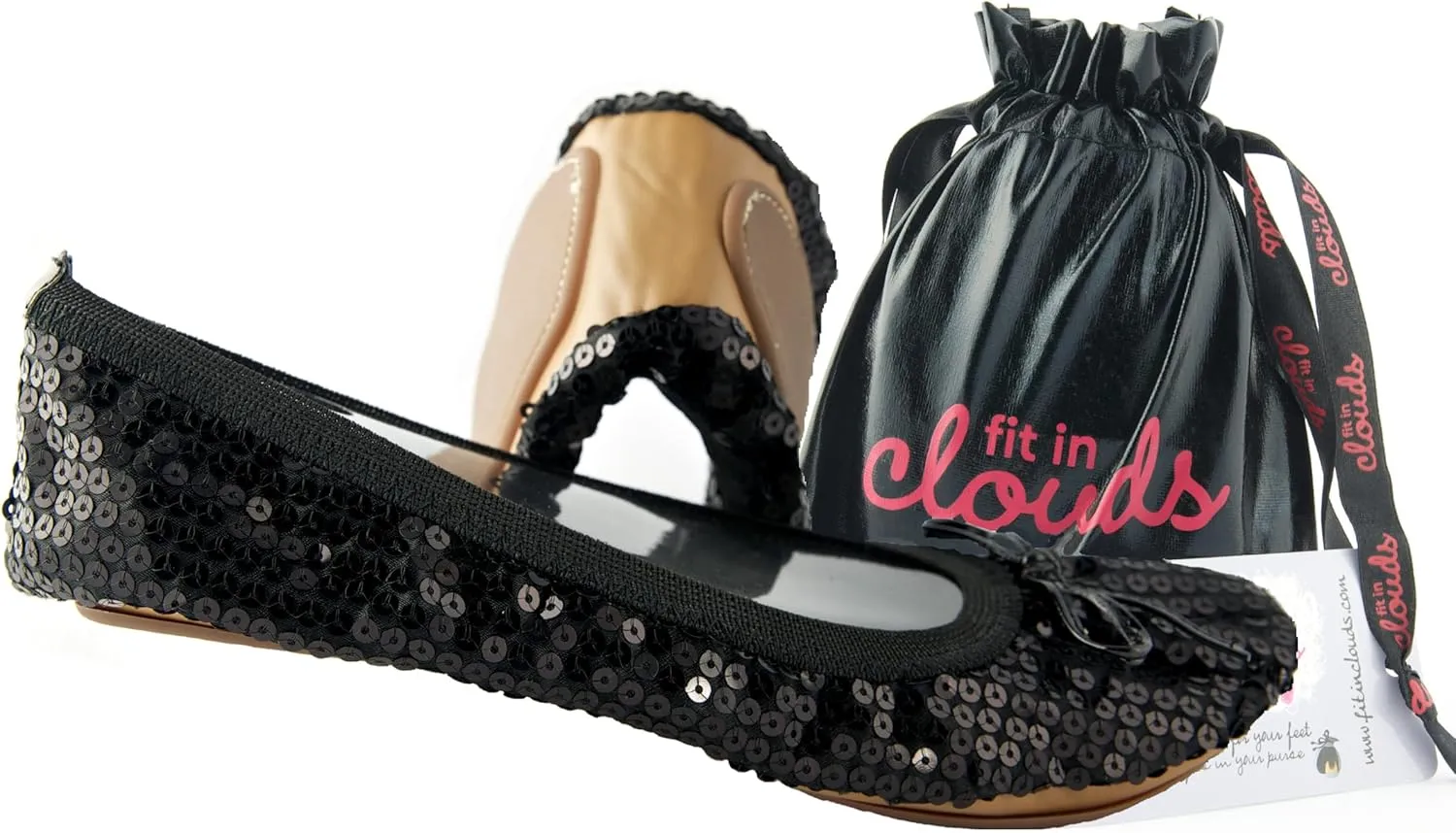 Sequin Sparkle Foldable Portable Shoes - Comfortable Women Ballet Flats That foldup and fit in Bag