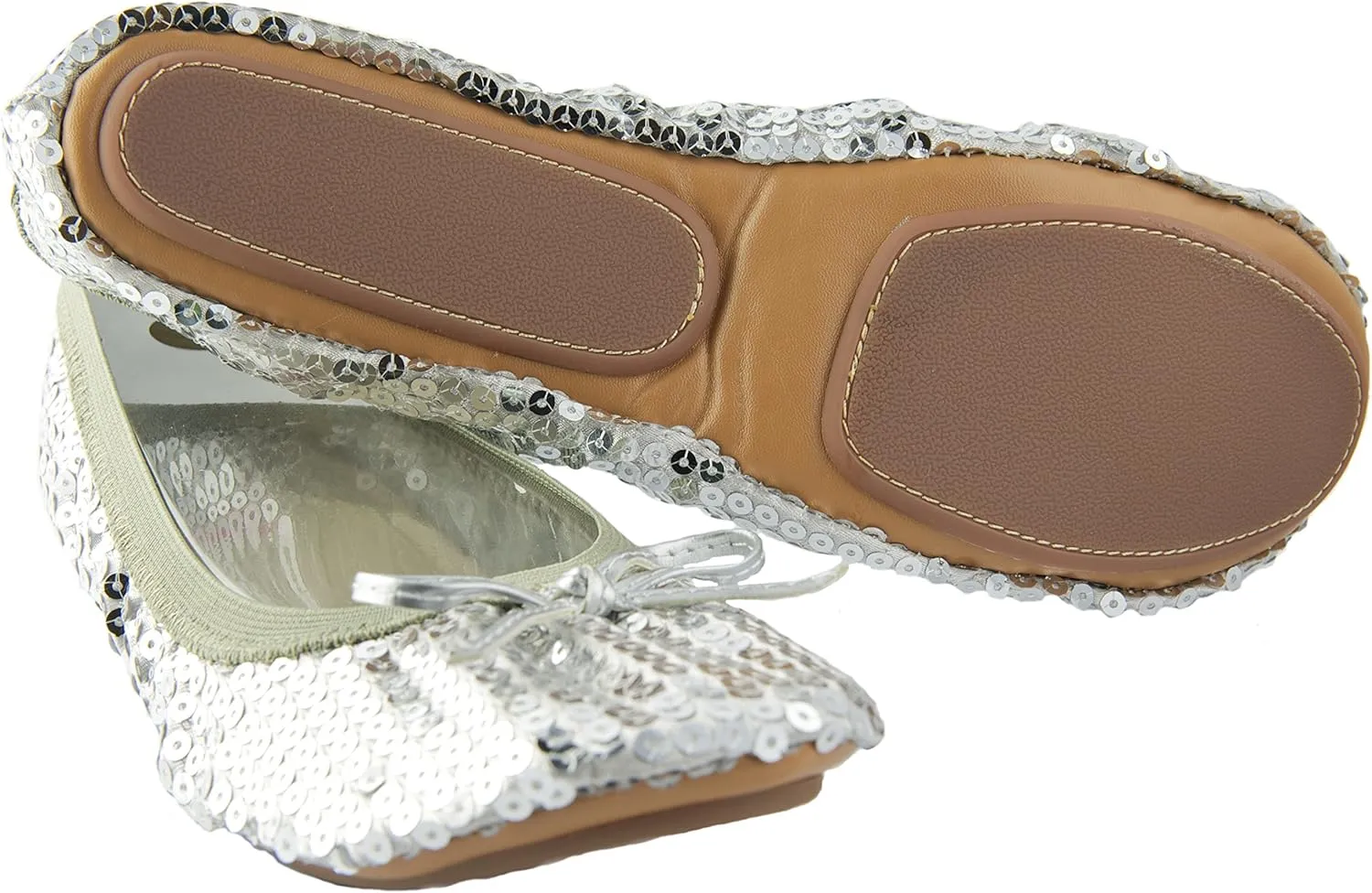 Sequin Sparkle Foldable Portable Shoes - Comfortable Women Ballet Flats That foldup and fit in Bag