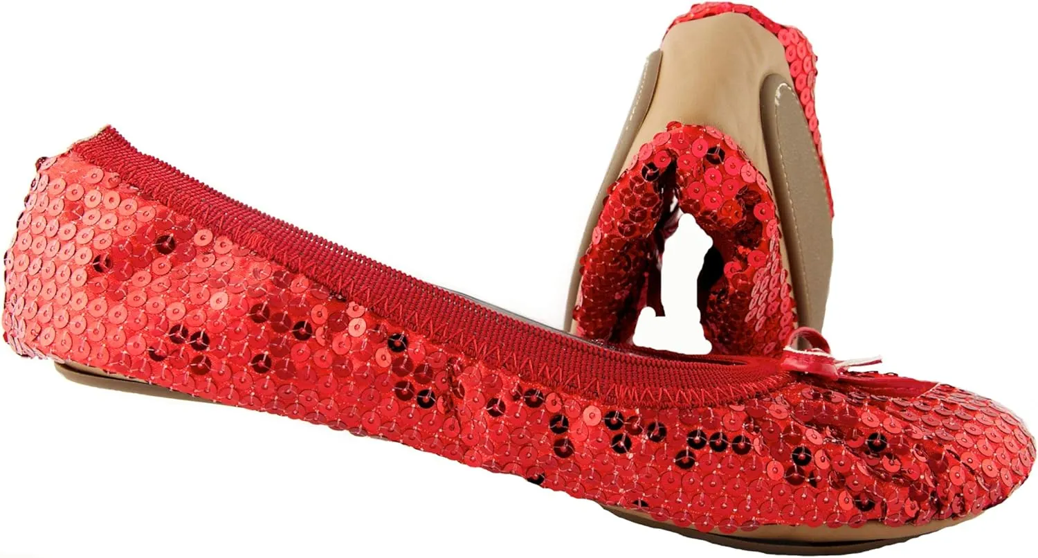 Sequin Sparkle Foldable Portable Shoes - Comfortable Women Ballet Flats That foldup and fit in Bag
