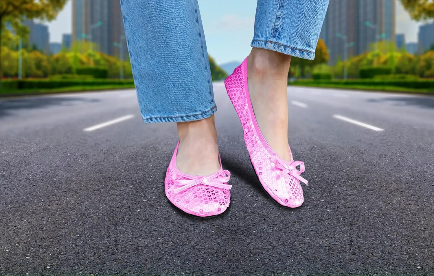 Sequin Sparkle Foldable Portable Shoes - Comfortable Women Ballet Flats That foldup and fit in Bag