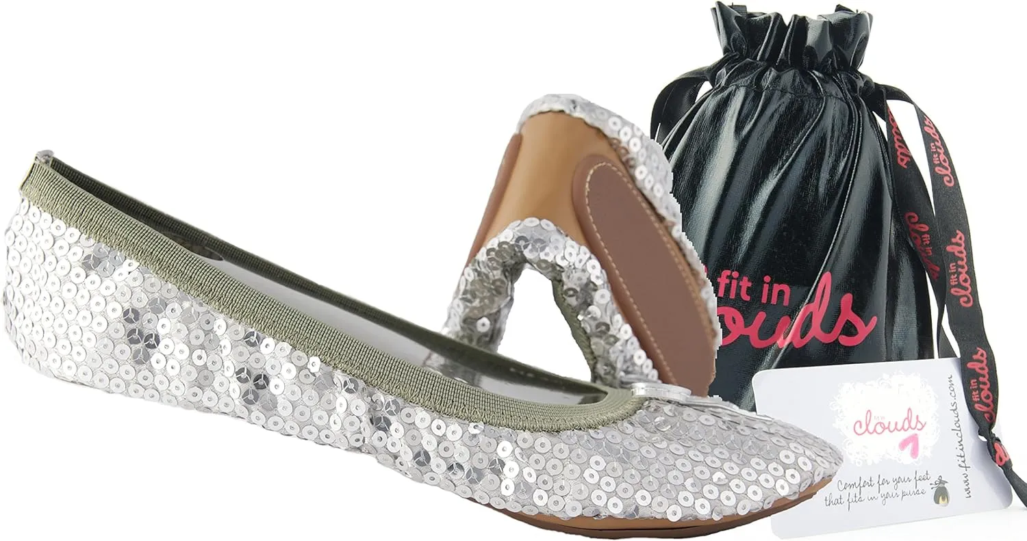 Sequin Sparkle Foldable Portable Shoes - Comfortable Women Ballet Flats That foldup and fit in Bag