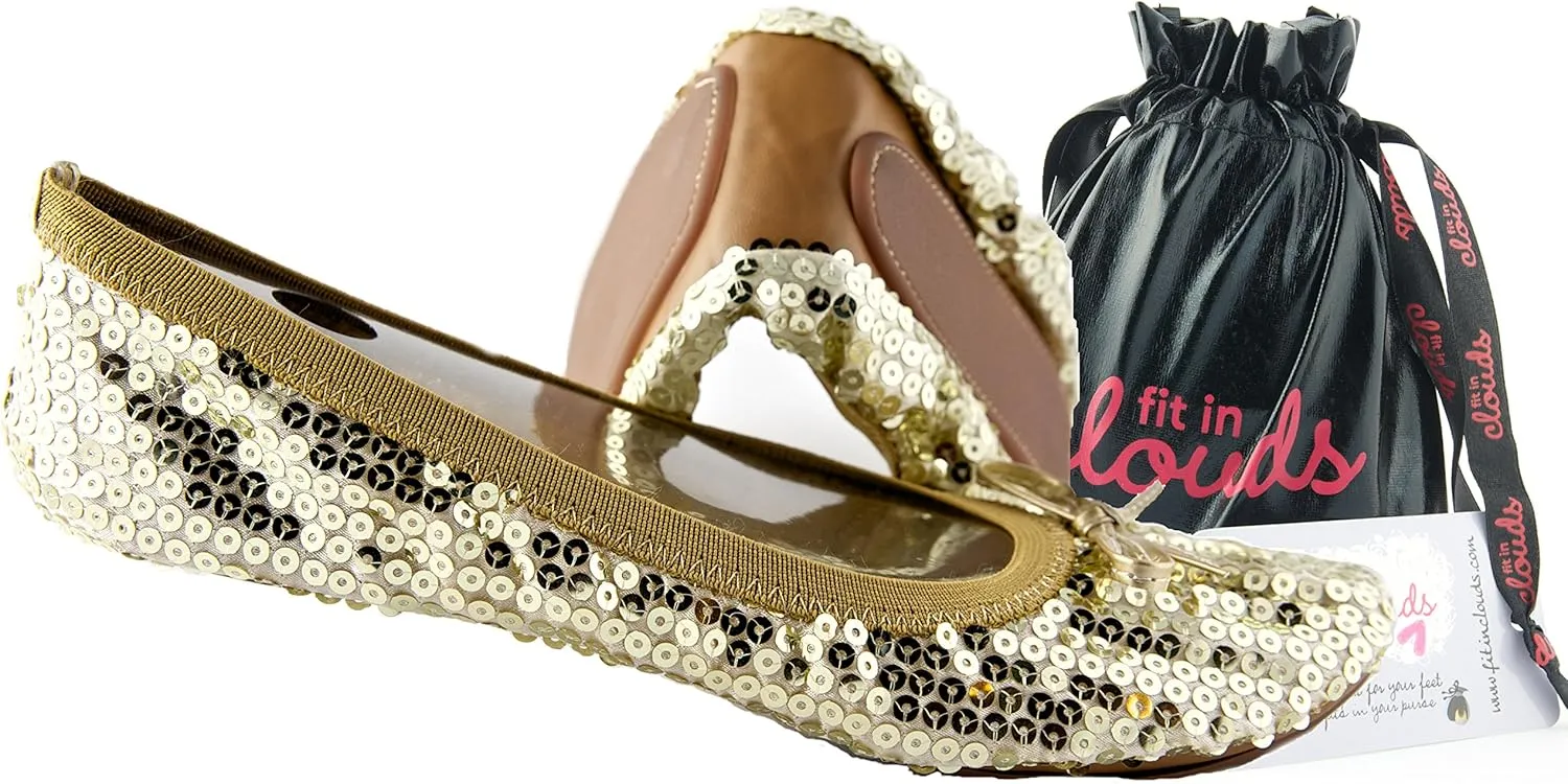 Sequin Sparkle Foldable Portable Shoes - Comfortable Women Ballet Flats That foldup and fit in Bag