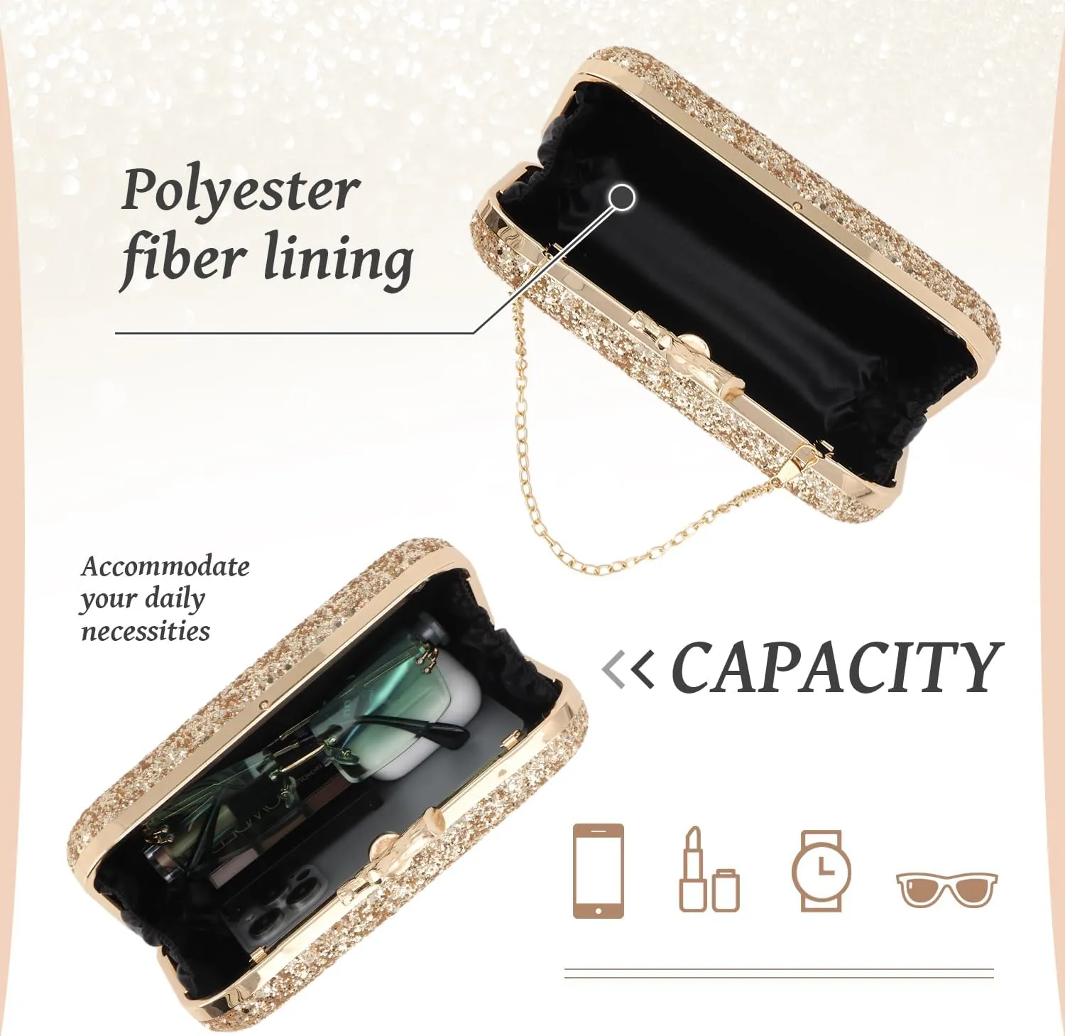 Sequins Clutch Purses for Women Sparkling Evening Bag with Chain for Party and Wedding