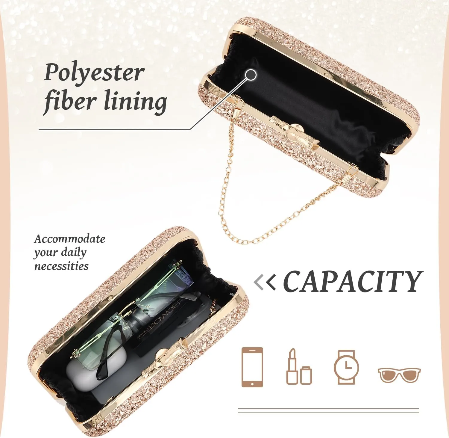 Sequins Clutch Purses for Women Sparkling Evening Bag with Chain for Party and Wedding