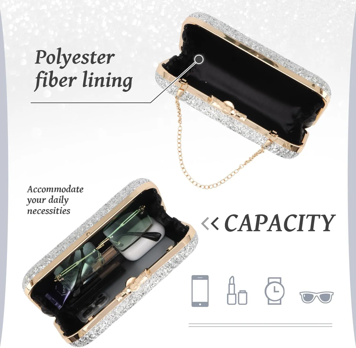 Sequins Clutch Purses for Women Sparkling Evening Bag with Chain for Party and Wedding