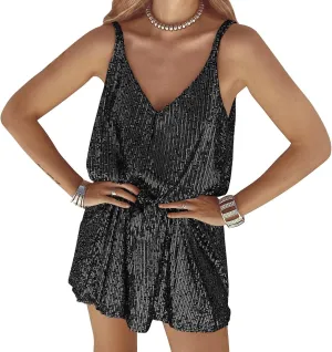 Sexy Elegant Women Sequin Gallus, V Neck Sparkle Shift Dress