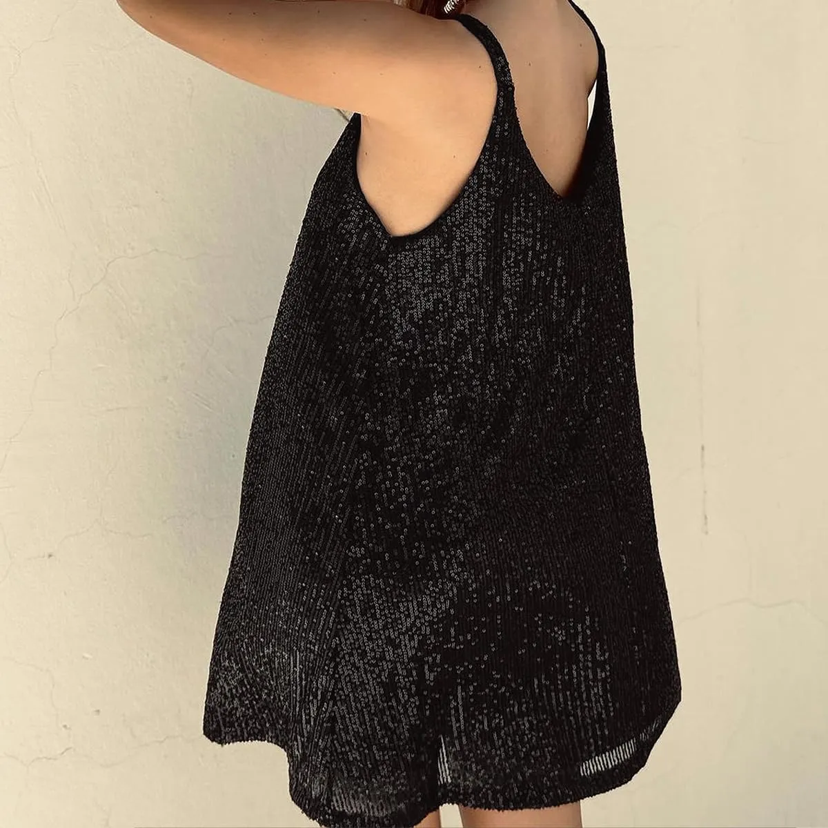 Sexy Elegant Women Sequin Gallus, V Neck Sparkle Shift Dress