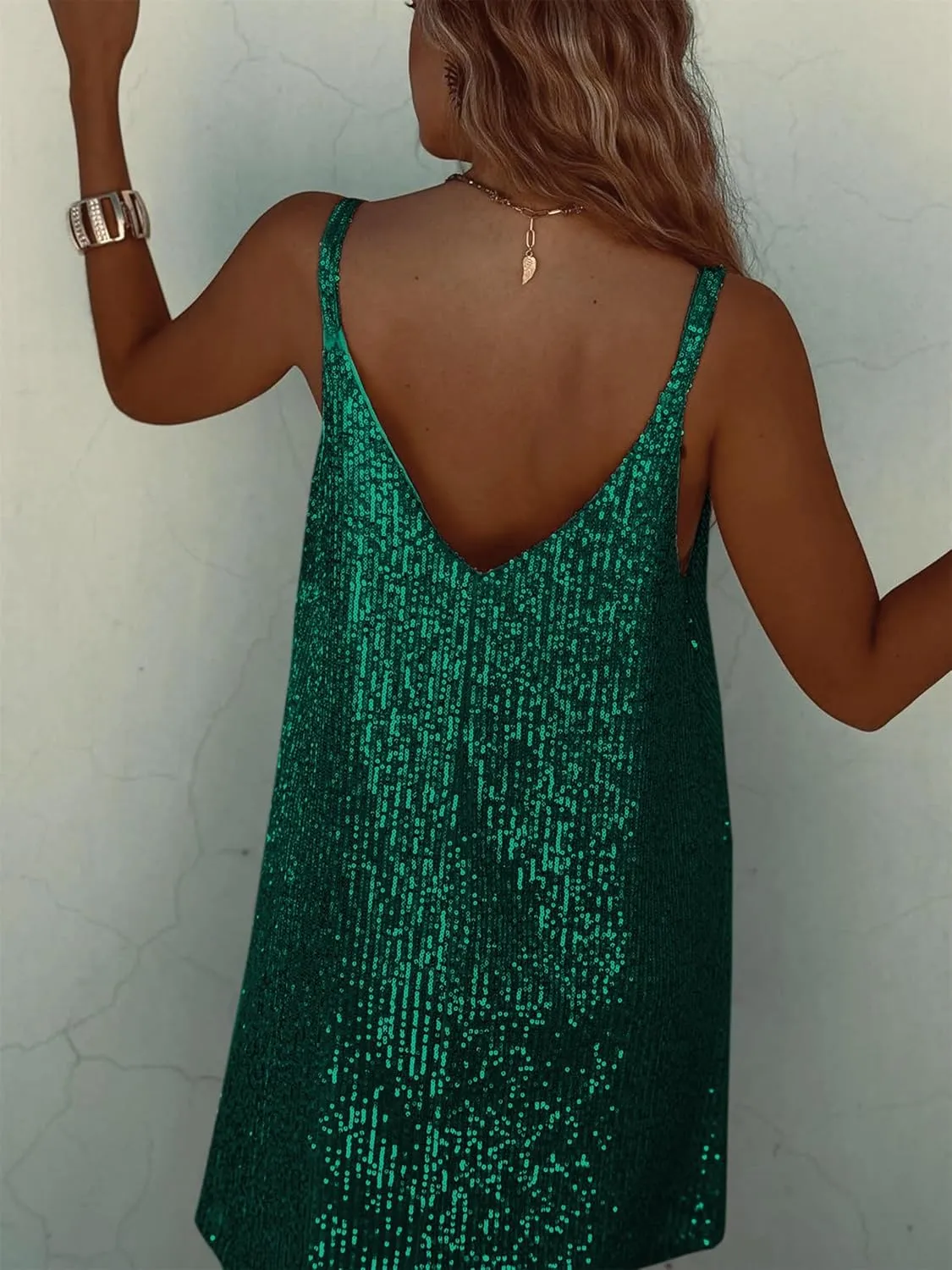 Sexy Elegant Women Sequin Gallus, V Neck Sparkle Shift Dress