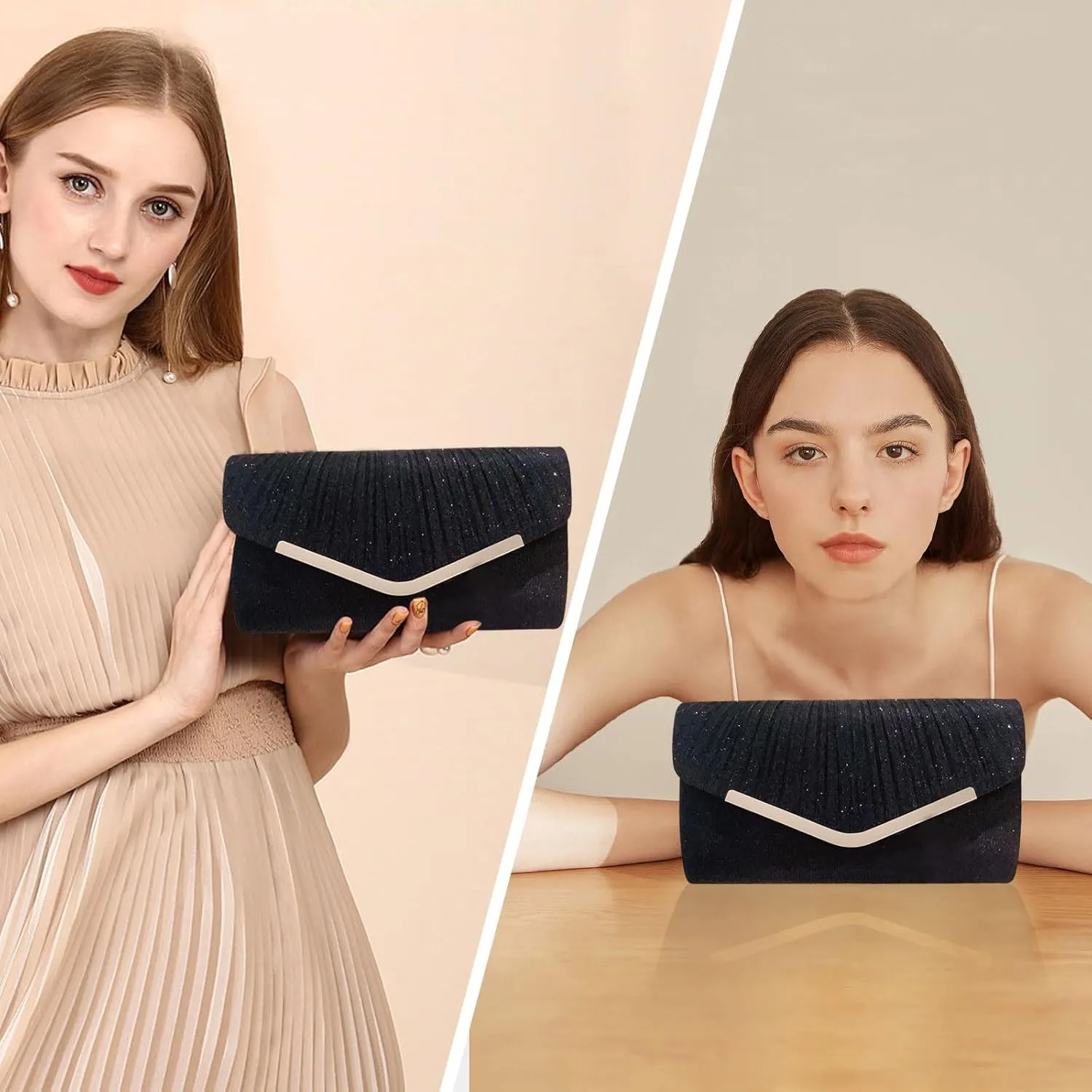 Shiny Sequin Envelope Clutch - Glitter Evening Bag with Chain for Wedding, Formal, Cocktail Party