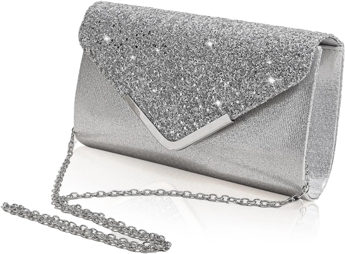 Shiny Sequin Envelope Clutch - Glitter Evening Bag with Chain for Wedding, Formal, Cocktail Party