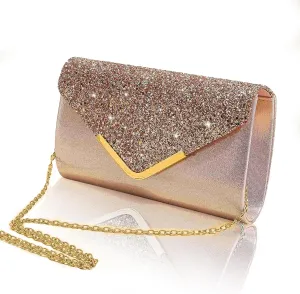 Shiny Sequin Envelope Clutch - Glitter Evening Bag with Chain for Wedding, Formal, Cocktail Party