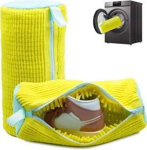 Shoe washing machine bag, Laundry shoe bag for washer and dryer, Reusable Zipper Plush Sneaker Washing Machine Bag for Shoes, Gym, Tennis, Sports Delicate Yellow 2 pc