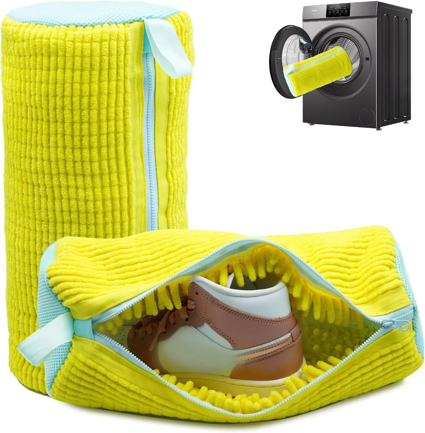 Shoe washing machine bag, Laundry shoe bag for washer and dryer, Reusable Zipper Plush Sneaker Washing Machine Bag for Shoes, Gym, Tennis, Sports Delicate Yellow 2 pc