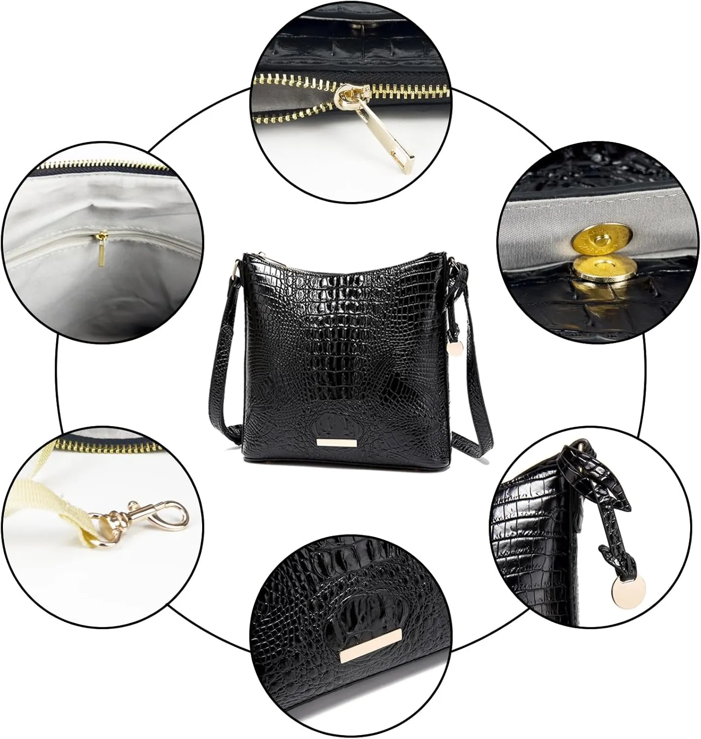 Shoulder Crocodile Flat Handbags for Women trendy Ladies Shoulder Bag Embossed Pattern Leather Crossbody Purse