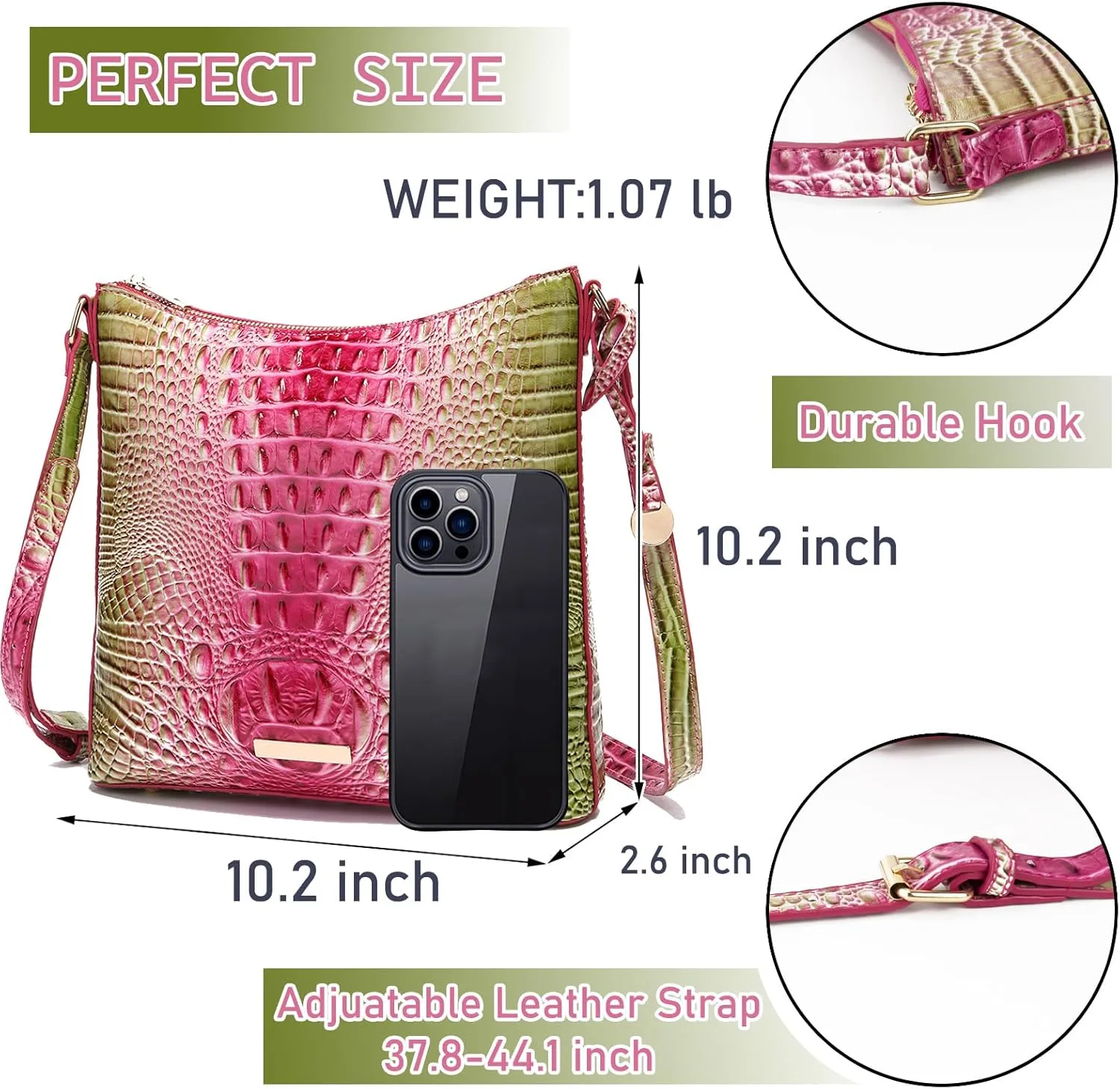 Shoulder Crocodile Flat Handbags for Women trendy Ladies Shoulder Bag Embossed Pattern Leather Crossbody Purse