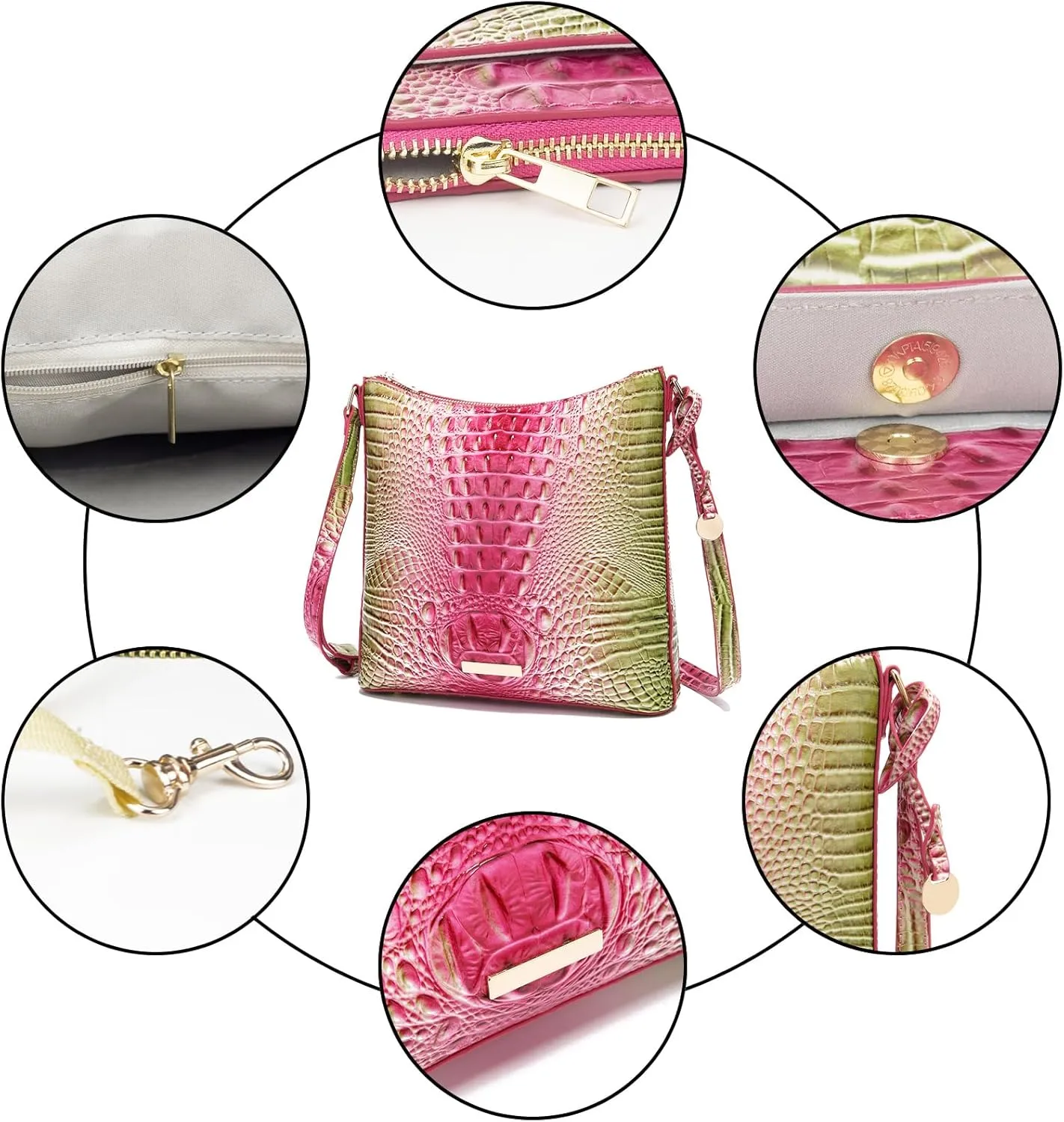 Shoulder Crocodile Flat Handbags for Women trendy Ladies Shoulder Bag Embossed Pattern Leather Crossbody Purse