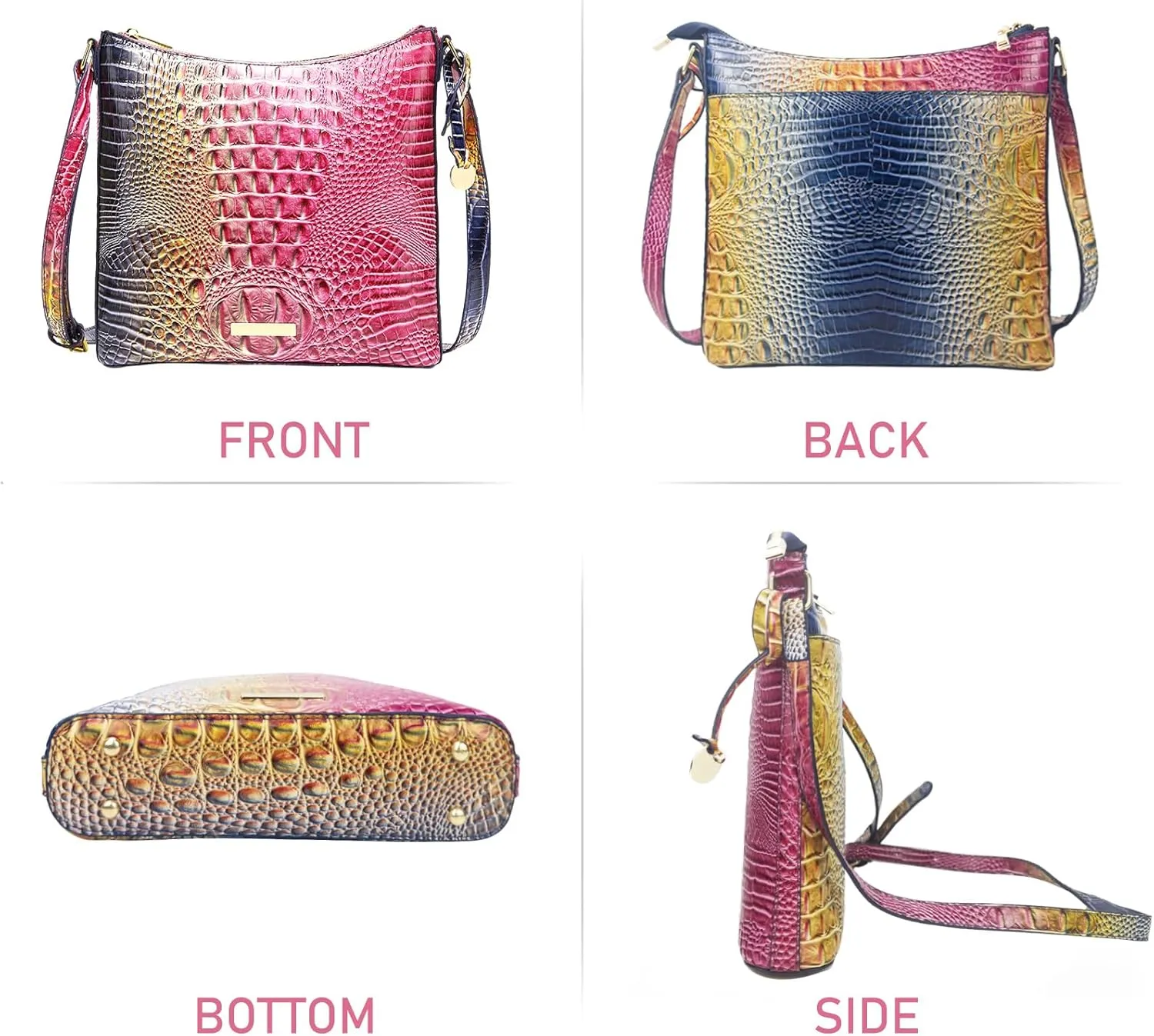 Shoulder Crocodile Flat Handbags for Women trendy Ladies Shoulder Bag Embossed Pattern Leather Crossbody Purse