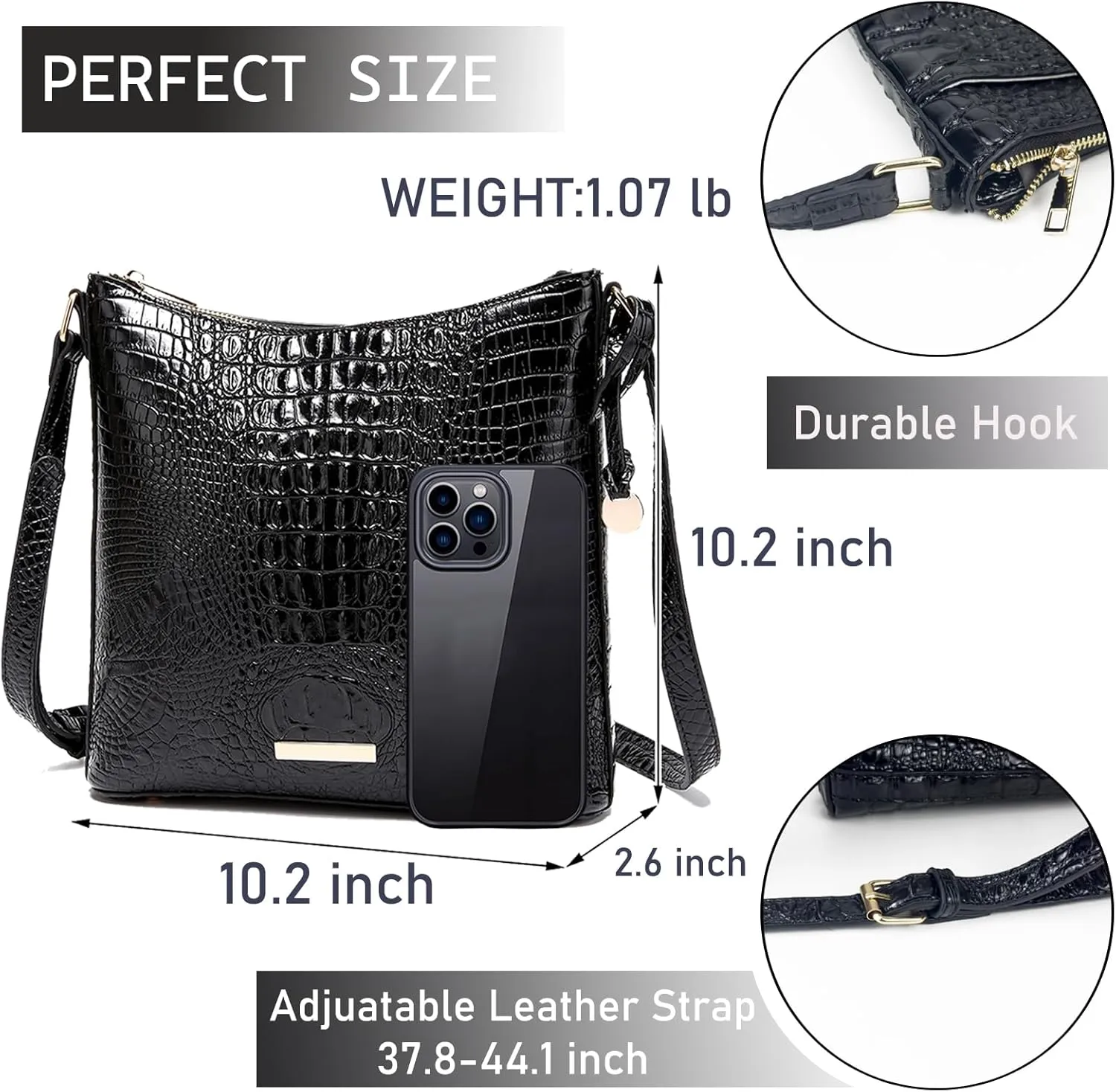 Shoulder Crocodile Flat Handbags for Women trendy Ladies Shoulder Bag Embossed Pattern Leather Crossbody Purse