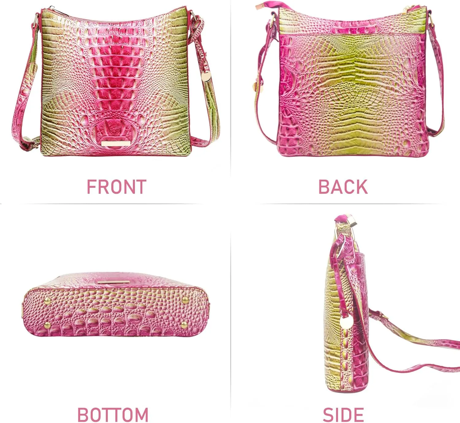 Shoulder Crocodile Flat Handbags for Women trendy Ladies Shoulder Bag Embossed Pattern Leather Crossbody Purse