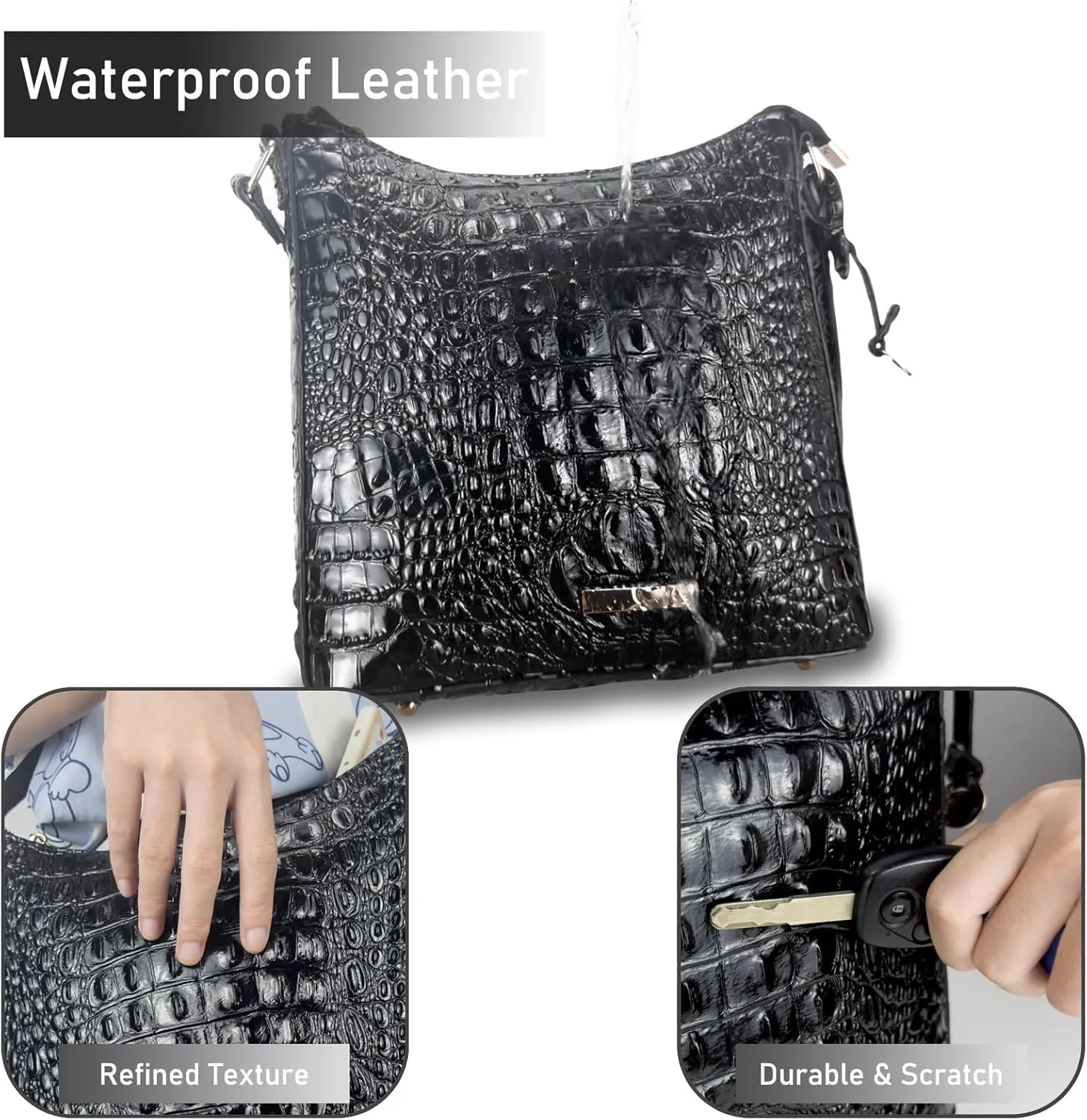 Shoulder Crocodile Flat Handbags for Women trendy Ladies Shoulder Bag Embossed Pattern Leather Crossbody Purse