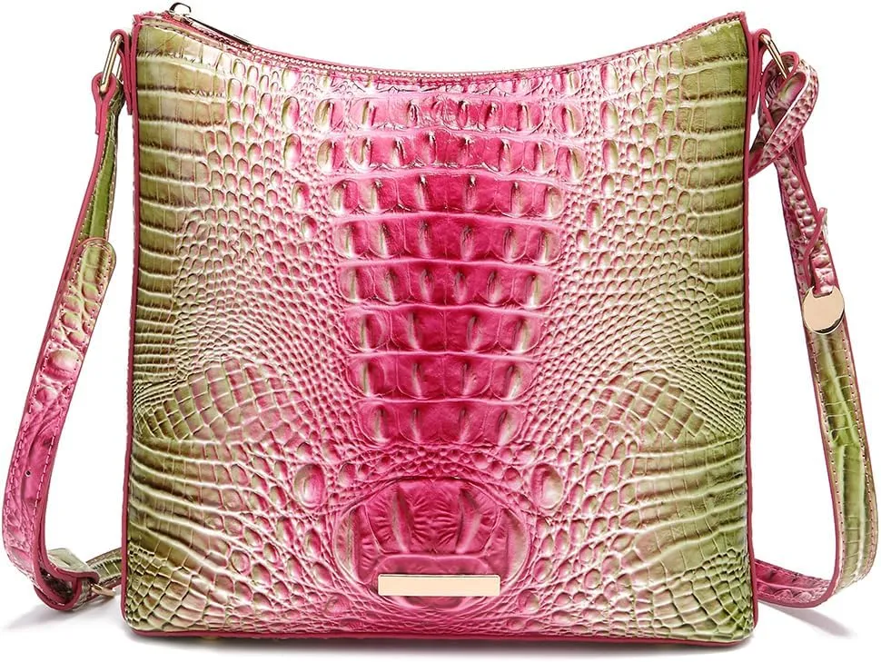 Shoulder Crocodile Flat Handbags for Women trendy Ladies Shoulder Bag Embossed Pattern Leather Crossbody Purse