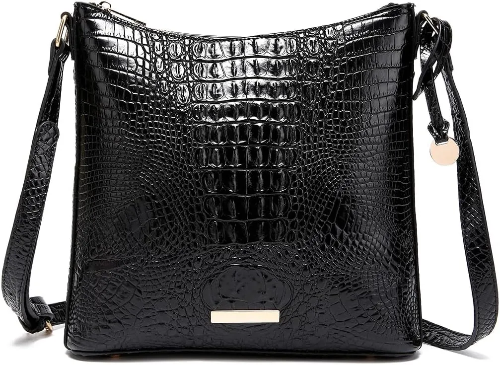 Shoulder Crocodile Flat Handbags for Women trendy Ladies Shoulder Bag Embossed Pattern Leather Crossbody Purse
