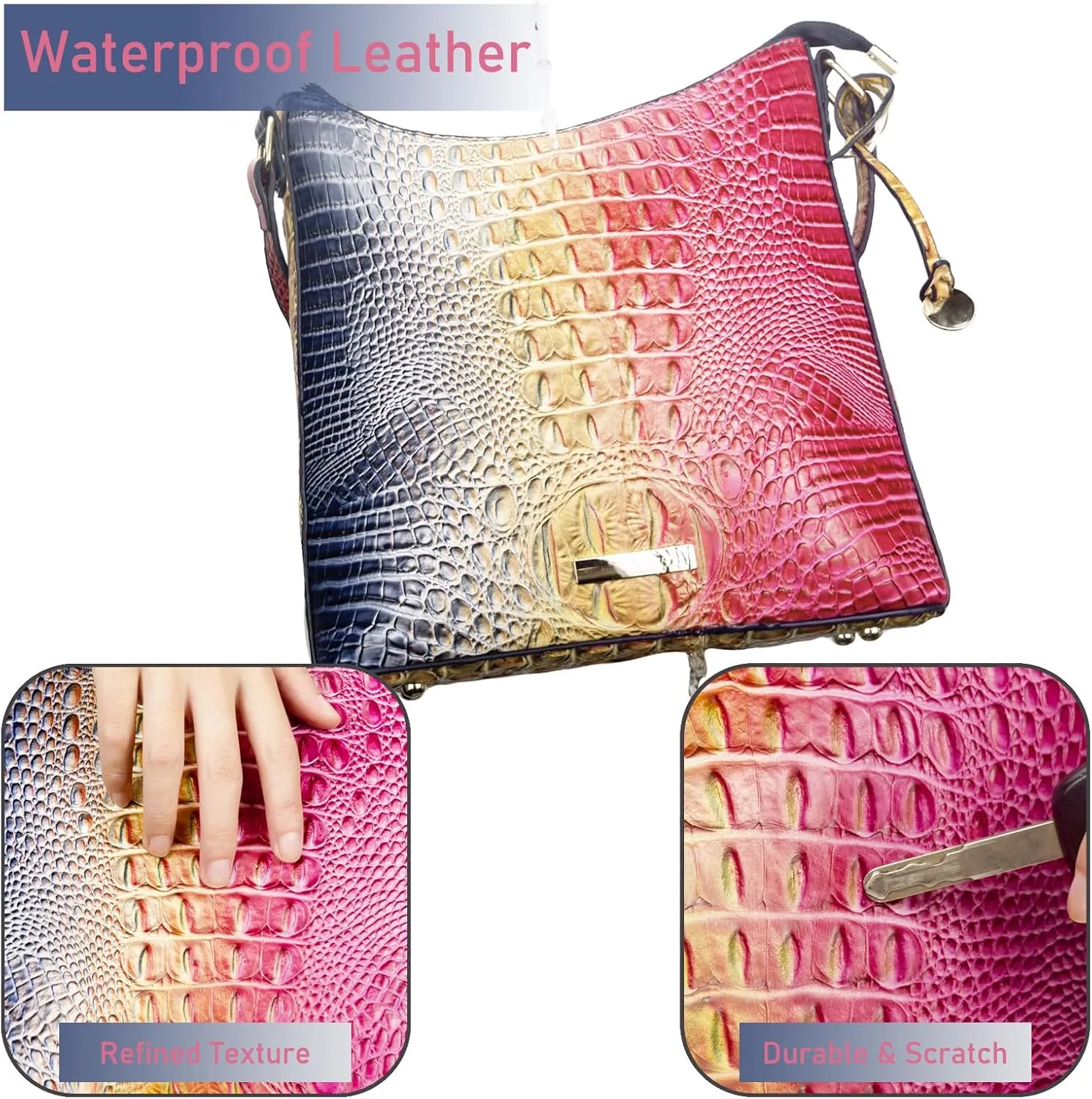 Shoulder Crocodile Flat Handbags for Women trendy Ladies Shoulder Bag Embossed Pattern Leather Crossbody Purse