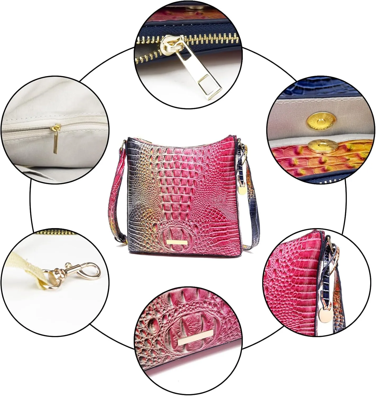 Shoulder Crocodile Flat Handbags for Women trendy Ladies Shoulder Bag Embossed Pattern Leather Crossbody Purse