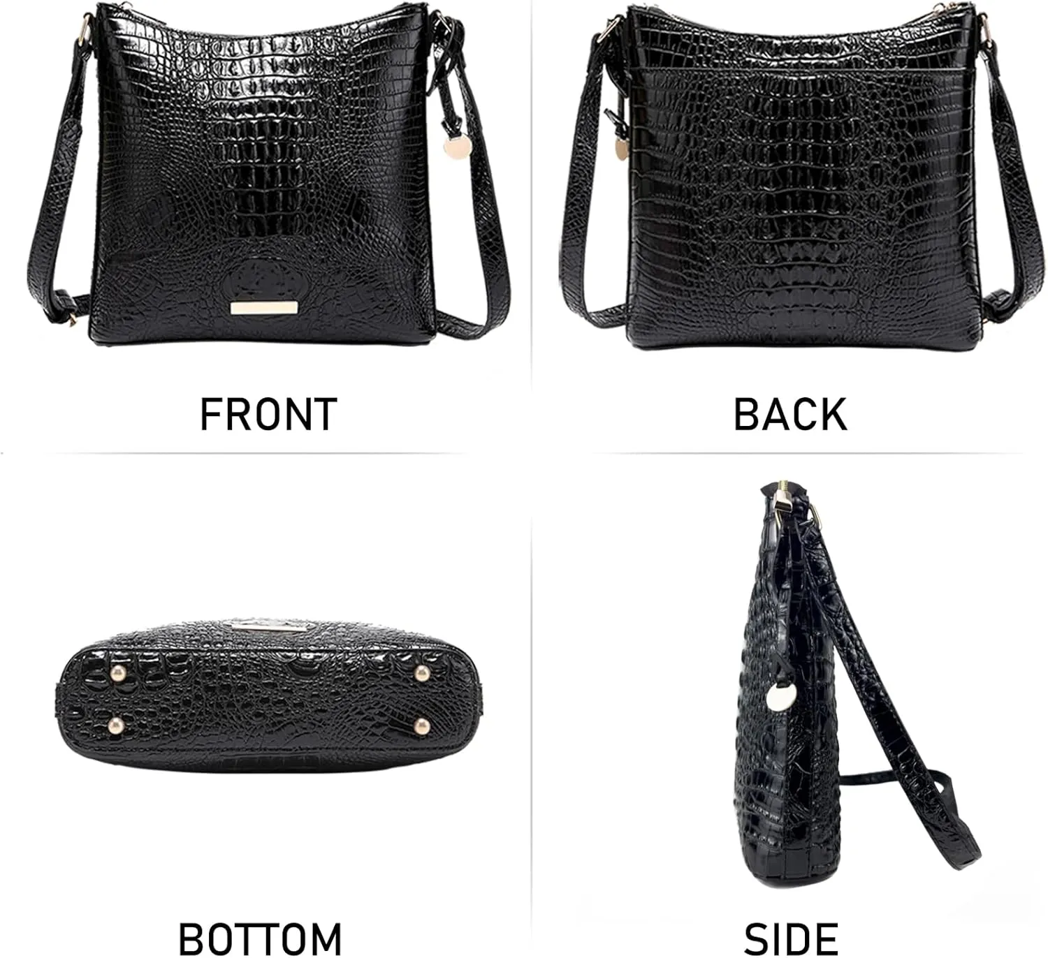 Shoulder Crocodile Flat Handbags for Women trendy Ladies Shoulder Bag Embossed Pattern Leather Crossbody Purse