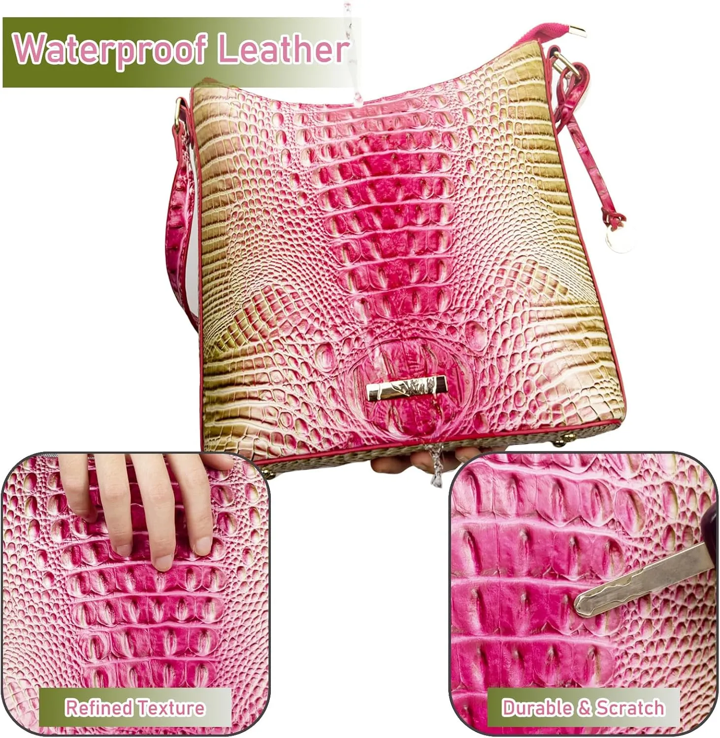 Shoulder Crocodile Flat Handbags for Women trendy Ladies Shoulder Bag Embossed Pattern Leather Crossbody Purse