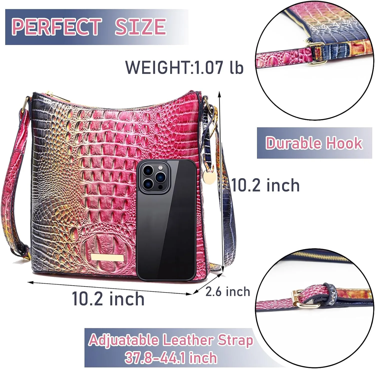 Shoulder Crocodile Flat Handbags for Women trendy Ladies Shoulder Bag Embossed Pattern Leather Crossbody Purse