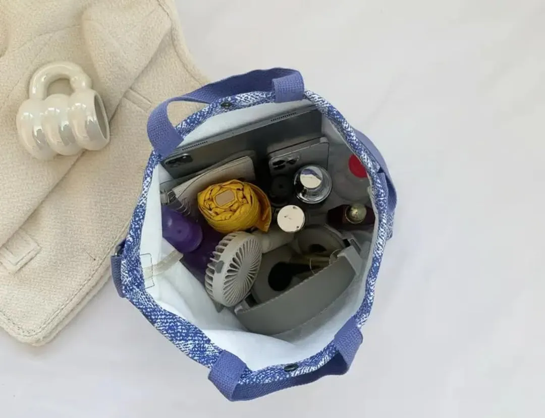 Shoulder denim bag, includes denim hat and mannequin to store hats.