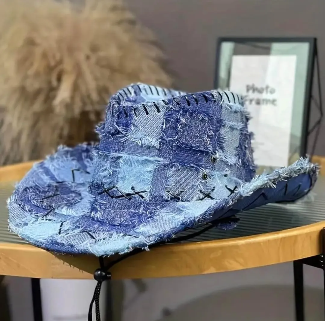 Shoulder denim bag, includes denim hat and mannequin to store hats.