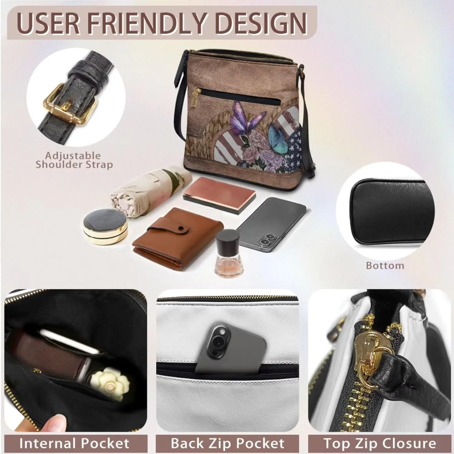 Shoulder Wallet 2Pcs, Leather Shoulder Bags with Belt Wallet Set of 2 Lightweight & Portable for Travel & Shopping