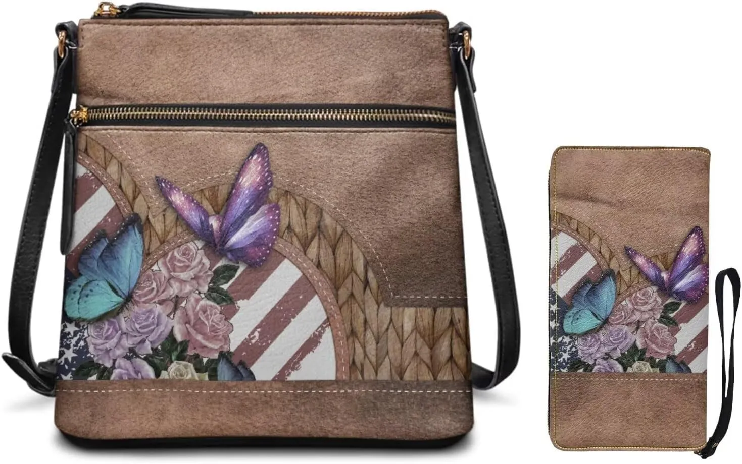 Shoulder Wallet 2Pcs, Leather Shoulder Bags with Belt Wallet Set of 2 Lightweight & Portable for Travel & Shopping