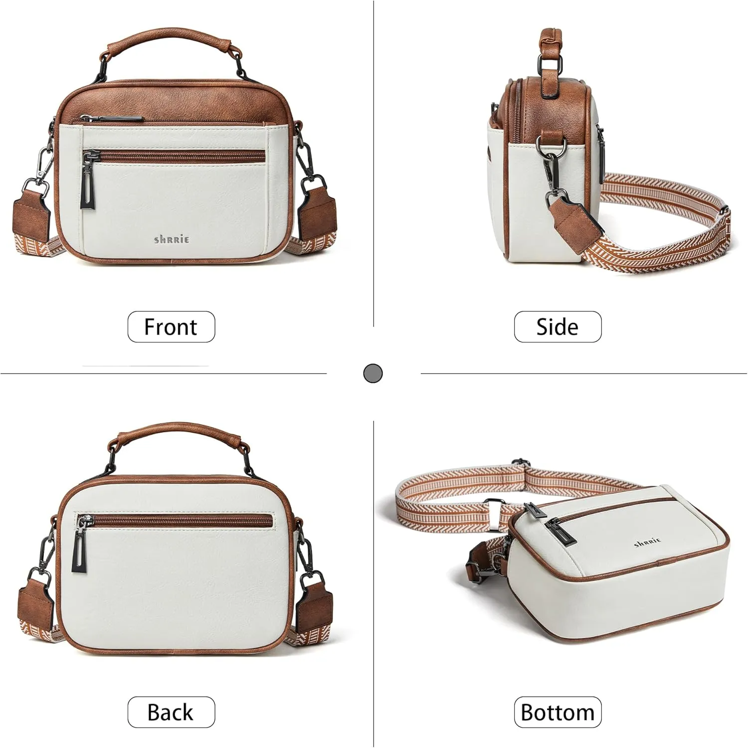 Shrrie Quilted Crossbody Bags for Women - Vegan Leather Crossbody Purses Triple Pocket Small Purses for Women Wide Strap
