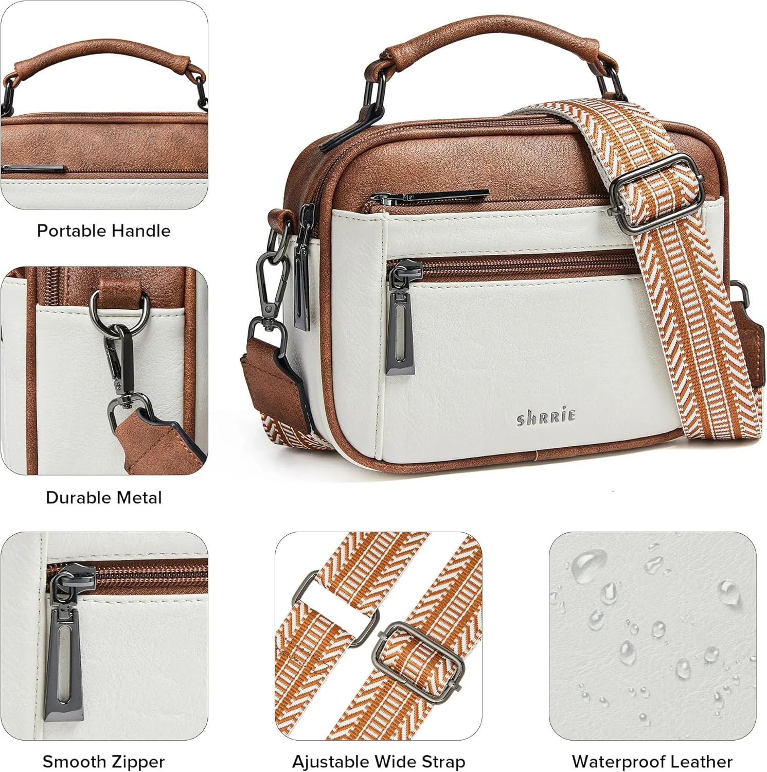 Shrrie Quilted Crossbody Bags for Women - Vegan Leather Crossbody Purses Triple Pocket Small Purses for Women Wide Strap